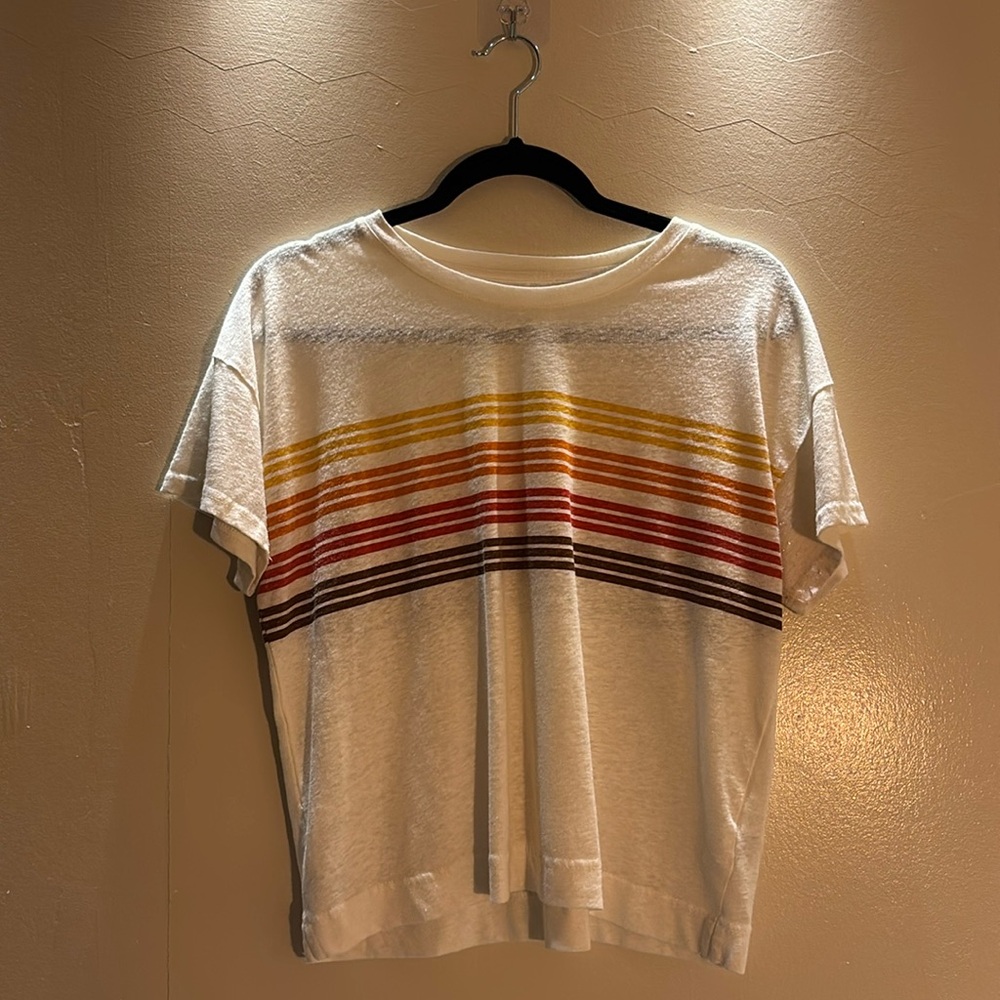 Thread & Supply White Tee with Multicolor Stripes